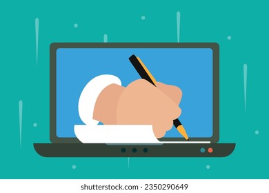 Content writer, blogger or bullet journal, publishing editor or writing article online, copywriter for advertising 2d vector illustration concept for banner, website, landing page, flyer, etc