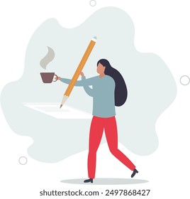 Content writer, blogger, bullet journalist or publishing editor concept.flat design.illustration with people.