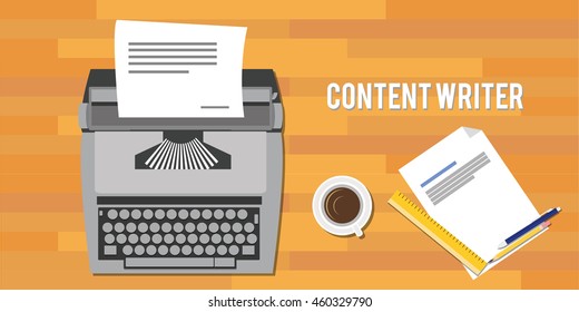 content writer as copywriter with typewriter vector illustration