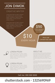 Content writer flyer template of the brown. Vector illustration.