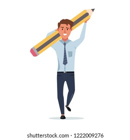 content writer holding pencil over his shoulder showing the power of content writing. concept of creative writing.  copywriting concept for blog.