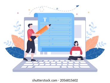 Content Writer or Journalist Background Vector Illustration For Copy Writing, Research, Development Idea and Novel or Book Script in Flat Style