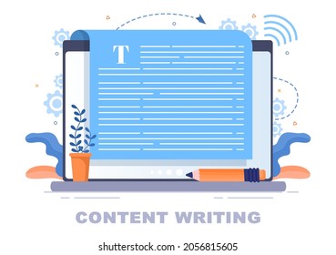 Content Writer or Journalist Background Vector Illustration For Copy Writing, Research, Development Idea and Novel or Book Script in Flat Style