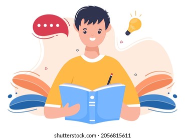 Content Writer or Journalist Background Vector Illustration For Copy Writing, Research, Development Idea and Novel or Book Script in Flat Style