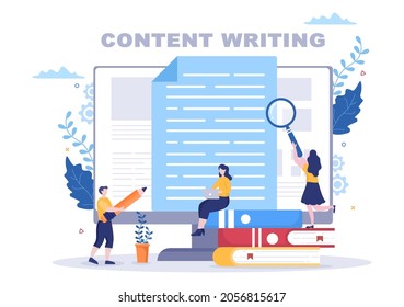 Content Writer or Journalist Background Vector Illustration For Copy Writing, Research, Development Idea and Novel or Book Script in Flat Style
