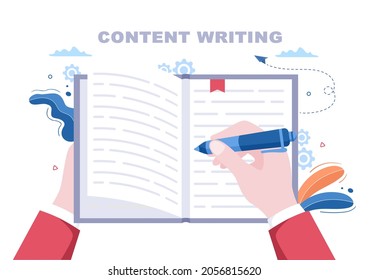 Content Writer or Journalist Background Vector Illustration For Copy Writing, Research, Development Idea and Novel or Book Script in Flat Style