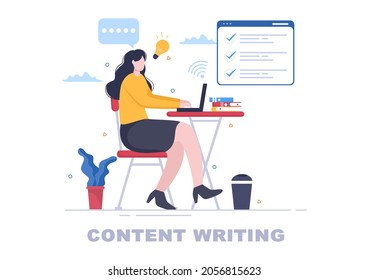 Content Writer or Journalist Background Vector Illustration For Copy Writing, Research, Development Idea and Novel or Book Script in Flat Style