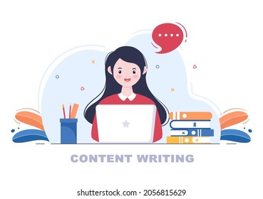 Content Writer or Journalist Background Vector Illustration For Copy Writing, Research, Development Idea and Novel or Book Script in Flat Style