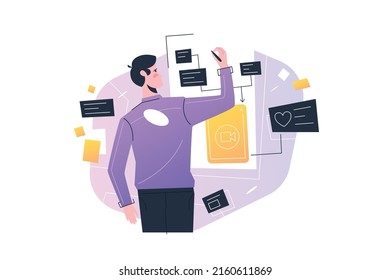 Content writer, media creator and online freelance article writer vector illustration. Blog copywriter or content maker. Internet business marketing