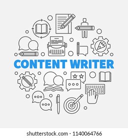 Content Writer Vector Round Illustration Made With Outline Icons