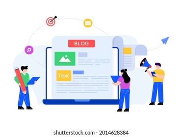 Content writing, blogging in flat style 