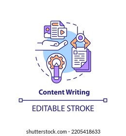 Content writing concept icon. Natural language processing. AI in marketing abstract idea thin line illustration. Isolated outline drawing. Editable stroke. Arial, Myriad Pro-Bold fonts used