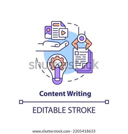 Content writing concept icon. Natural language processing. AI in marketing abstract idea thin line illustration. Isolated outline drawing. Editable stroke. Arial, Myriad Pro-Bold fonts used