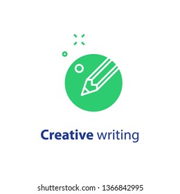 Content writing, creative storytelling concept, pencil in circle, copy writing, vector flat design icon