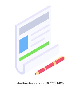 Content writing icon in isometric design