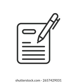 Redação de conteúdo, ícone em design de linha. Criação de artigos, escrita em blog, conteúdo digital, escrita em SEO, desenvolvimento de conteúdos em vetor de fundo branco. Texto de conteúdo, traçado editável 