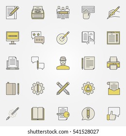 Content writing icons. Vector colorful typewriting, blogging copywriting concept symbols