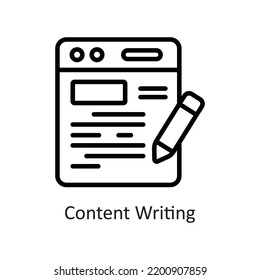 ilustración de diseño de icono de vector de contorno de escritura de contenido en fondo blanco. Archivo EPS 10