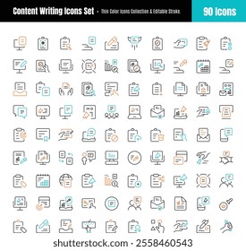 Content Writing Premium line Icons Collection Set Of 50. Regular Icons Pack. Vector illustration eps 8