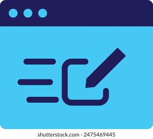 content writing in SEO icon flat style with blue color