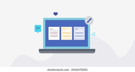 Content writing service, Content calendar, Social media post creation, article, journal publication, blogging - vector illustration with icons