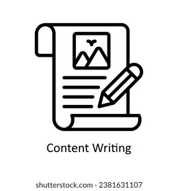 Ilustración de diseño de esquema vectorial de escritura de contenido. Símbolo del archivo EPS 10 de fondo blanco 