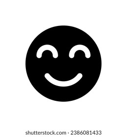Contented emoji black glyph ui icon. Pleased and relaxed. Optimistic mood. User interface design. Silhouette symbol on white space. Solid pictogram for web, mobile. Isolated vector illustration