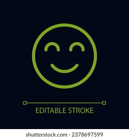 Contented emoji pixel perfect color linear ui icon for dark theme. Pleased and relaxed. Outline isolated user interface pictogram. GUI, UX design for night mode. Editable stroke. Arial font used