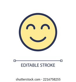 Contented emoji pixel perfect RGB color ui icon. Pleased and relaxed. Optimistic. Simple filled line element. GUI, UX design for mobile app. Vector isolated pictogram. Editable stroke. Arial font used