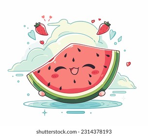 A contented watermelon slice spends the day at the beach