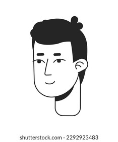 Contented young man flat line monochromatic vector character head. Simple outline avatar icon. Editable cartoon user portrait. Lineart spot illustration for web graphic design and animation