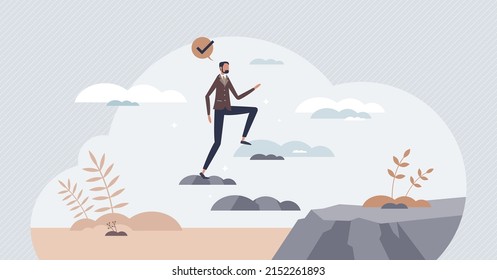 Contentment and emotional satisfaction feeling about life tiny person concept. Carefree attitude and overall happiness about successful business vector illustration. Freedom as walking in clouds.