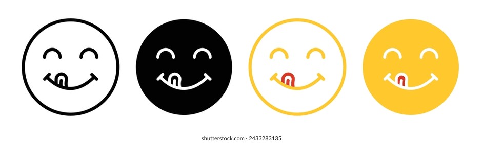 Contentment Face Line Icon. Satisfaction Expression icon in outline and solid flat style.