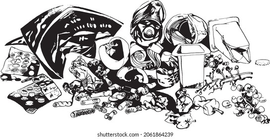 Contents of a waste basket reinterpreted as illustration
