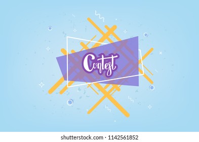 Contest card with geometric composition. Retro banner with handwritten text. Quiz horizontal flyer with decoration.Vector illustration.
