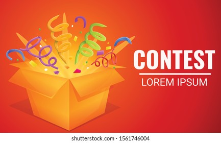 Contest gift box concept banner. Cartoon illustration of contest gift box vector concept banner for web design