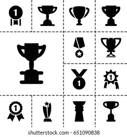 Contest icon. set of 13 filled contesticons such as trophy, number 1 medal