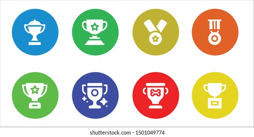 contest icon set. 8 filled contest icons.  Simple modern icons about  - Trophy, Medal