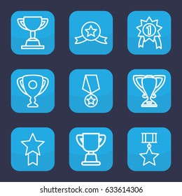 Contest icon. set of 9 outline contest icons such as trophy, number 1 medal