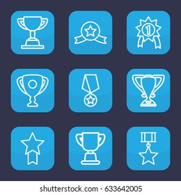Contest icon. set of 9 outline contest icons such as trophy, number 1 medal