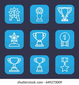 Contest icon. set of 9 outline contest icons such as trophy, star trophy, number 1 medal