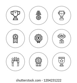 Contest icon set. collection of 9 outline contest icons with medal, rivalry icons. editable icons.