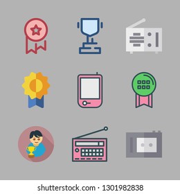 contest icon set. vector set about recorder, medal, winner and radio icons set.