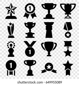 Contest icons set. set of 16 contest filled icons such as trophy, star trophy, number 1 medal