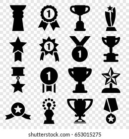 Contest icons set. set of 16 contest filled icons such as trophy, star trophy, number 1 medal