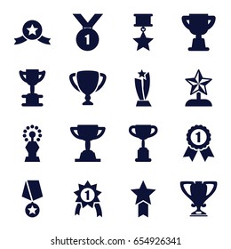 Contest icons set. set of 16 contest filled icons such as star trophy, number 1 medal