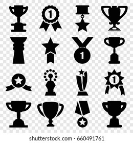 Contest icons set. set of 16 contest filled icons such as trophy, number 1 medal