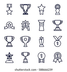contest icons set. Set of 16 contest outline icons such as trophy, star trophy, number 1 medal