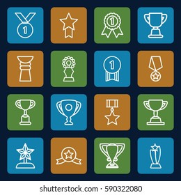contest icons set. Set of 16 contest outline icons such as trophy, star trophy, number 1 medal