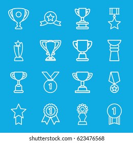 Contest icons set. set of 16 contest outline icons such as trophy, number 1 medal